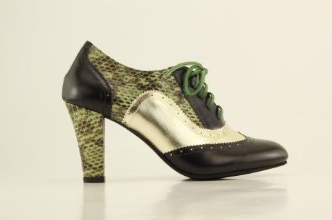 Shoes of Prey green, gold, black high-heeled oxfords