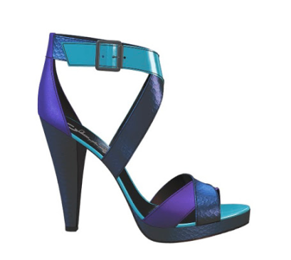 Shoes of Prey high-heeled sandal in blue, purple, & turquoise