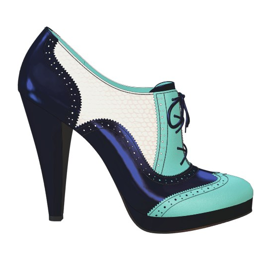 Shoes of Prey oxford in dark blue patent leather with turquoise toe cap and white snakeskin midpanel