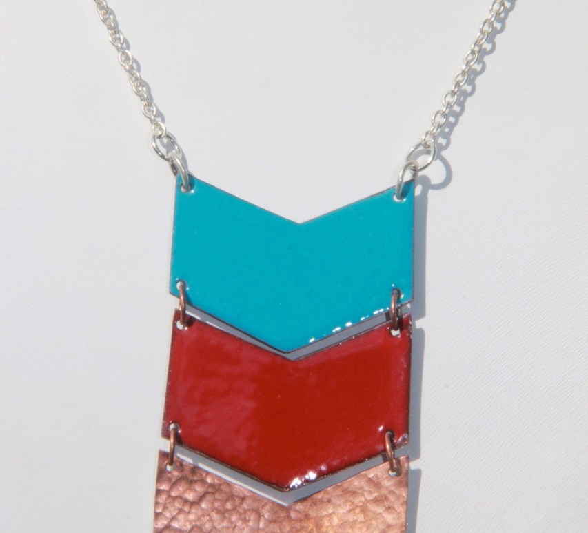 Copper & enamel chevron necklace