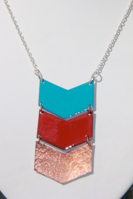 Copper & enamel chevron necklace