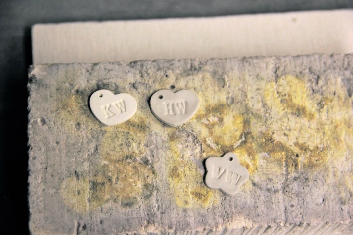 Metal clay pieces on the firing block