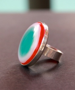 Glass Fused Ring with Silver bezel 