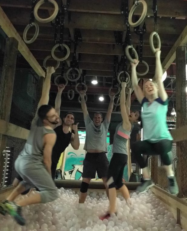 My team and I goofing around in the obstacle course