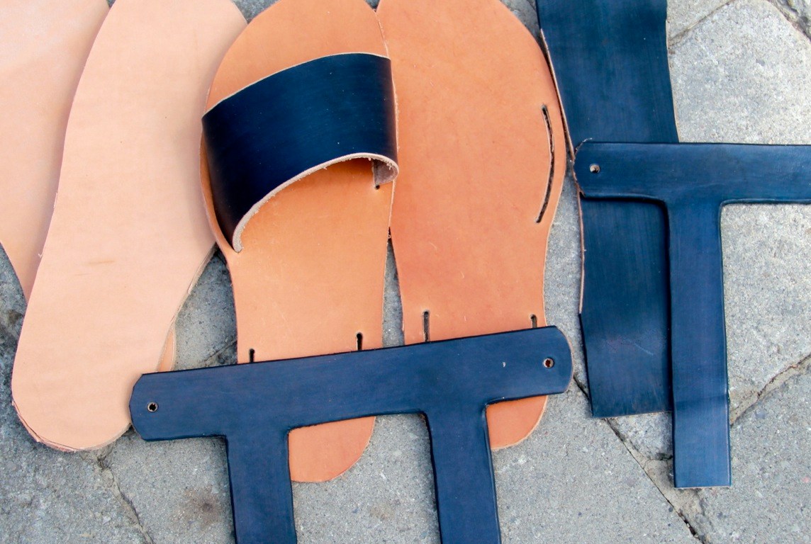 leather sandals - all the parts ready to be put together