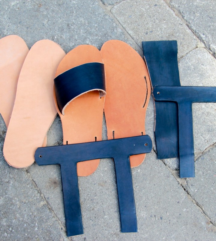 leather sandals - all the parts ready to be put together