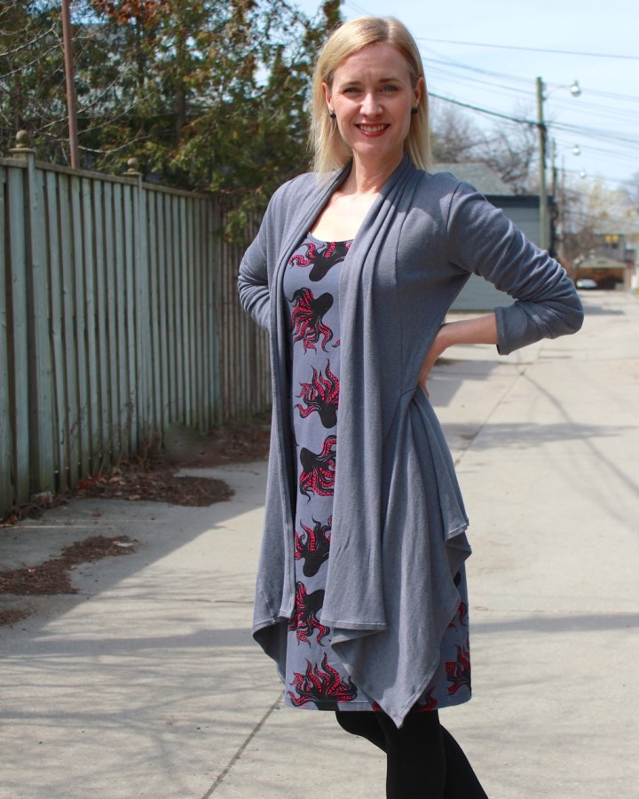 Frivolous at Last - McCall's 6886 octopus dress & Style Arc Nina Cardigan