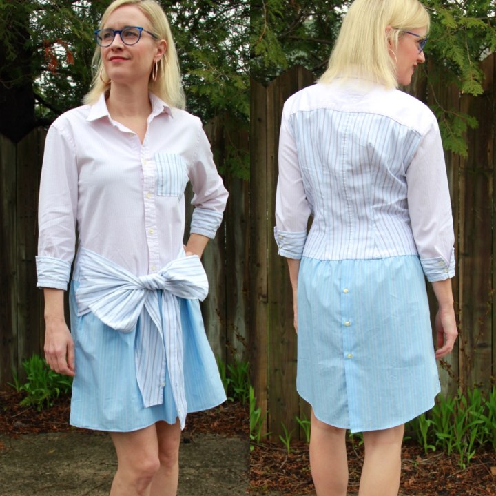 Frivolous at Last - Refashioned shirt dress with bow
