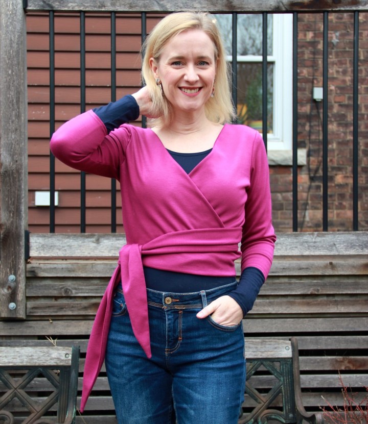 Frivolous at Last - Seamwork Elmira wrap top - pink ponte